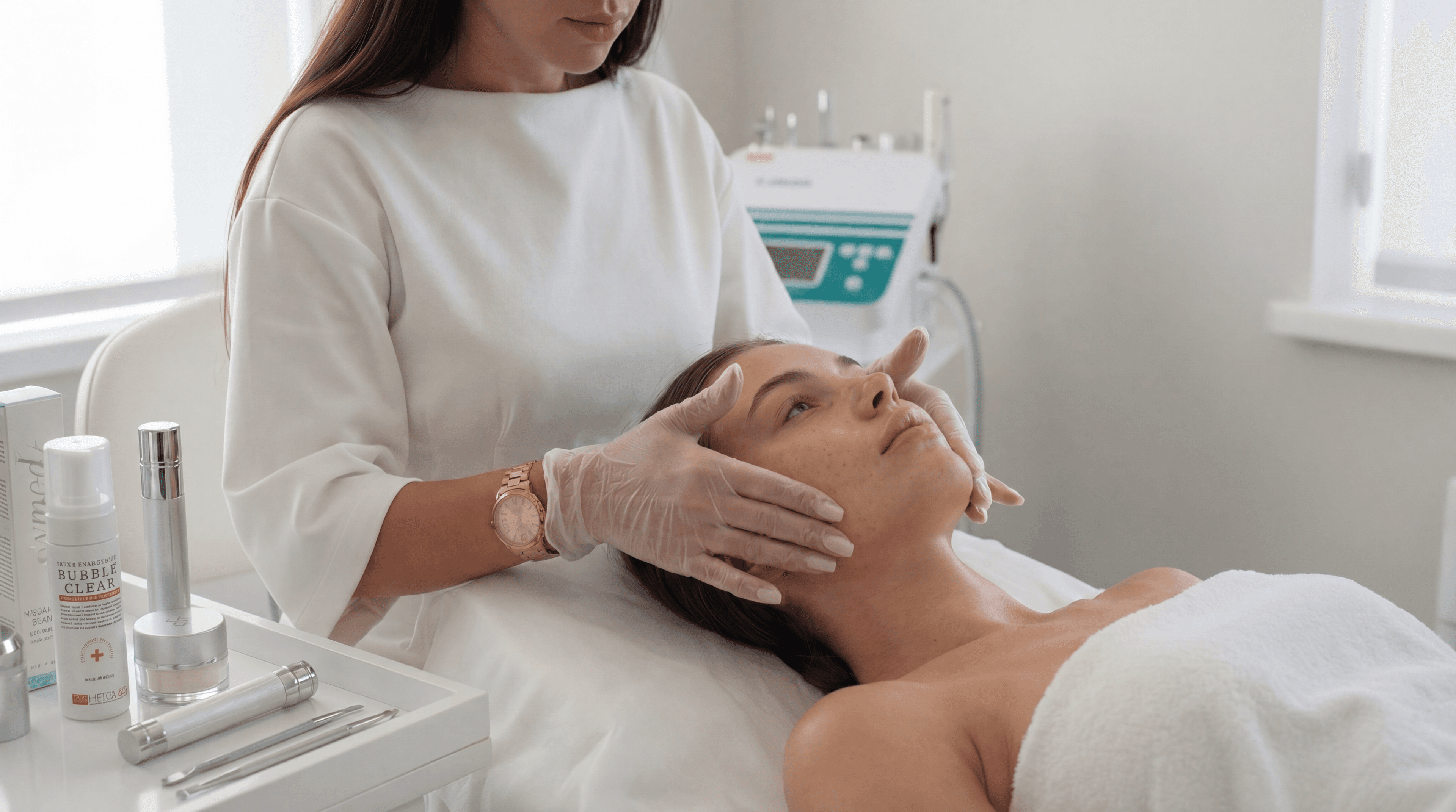 Client receiving skin treatment